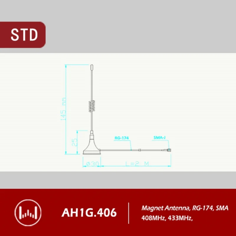 AntennaHome H145 SMA-J magnetico, antenna 408 MHz 433 MHz per sistema SM banda 408 MHz, LoRa 408 MHz, telecomando/trasferimento/recicevitore AH1G.406