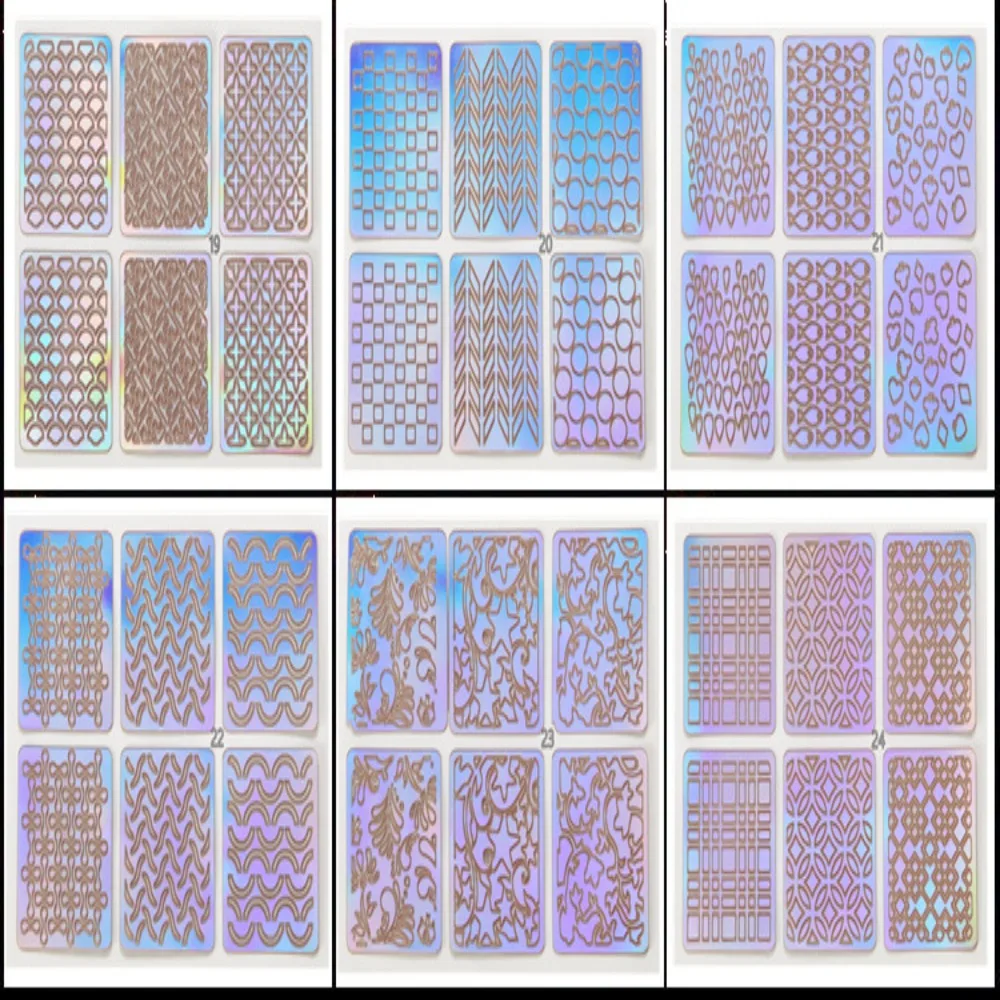 6/12/24/36pcs Hollow Nail Sticker Set Holographic Adhesive Painting Template Manicure Design DIY Nail Art Sticker Manicure Tool