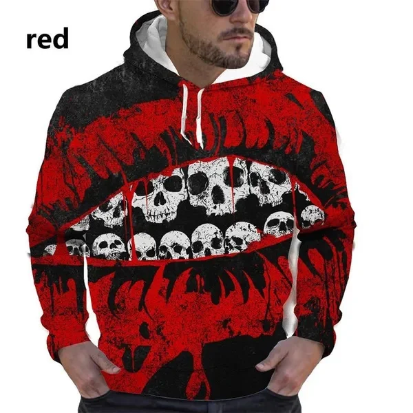 

New Personality Lips Sports Clothe 3D Printed Skull On The Lips Hooded Long Sleeve Fashion Couple Hoodie Casual Hooded Men Women