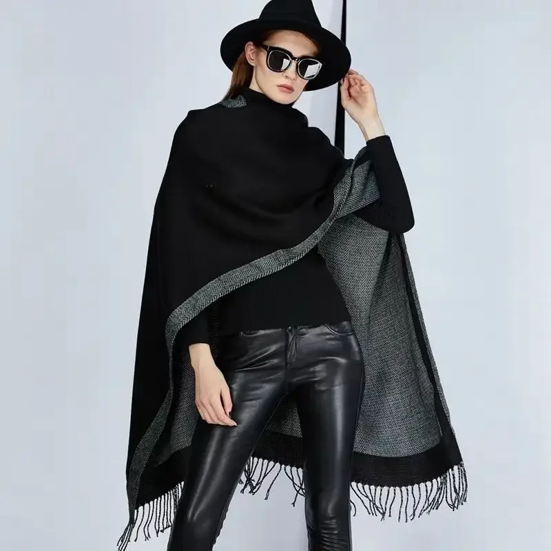 

Autumn and Winter American Style Solid Color Tassel New Scarf Warm Knitting Women Shawl Female Poncho Lady Capes Cloaks T13