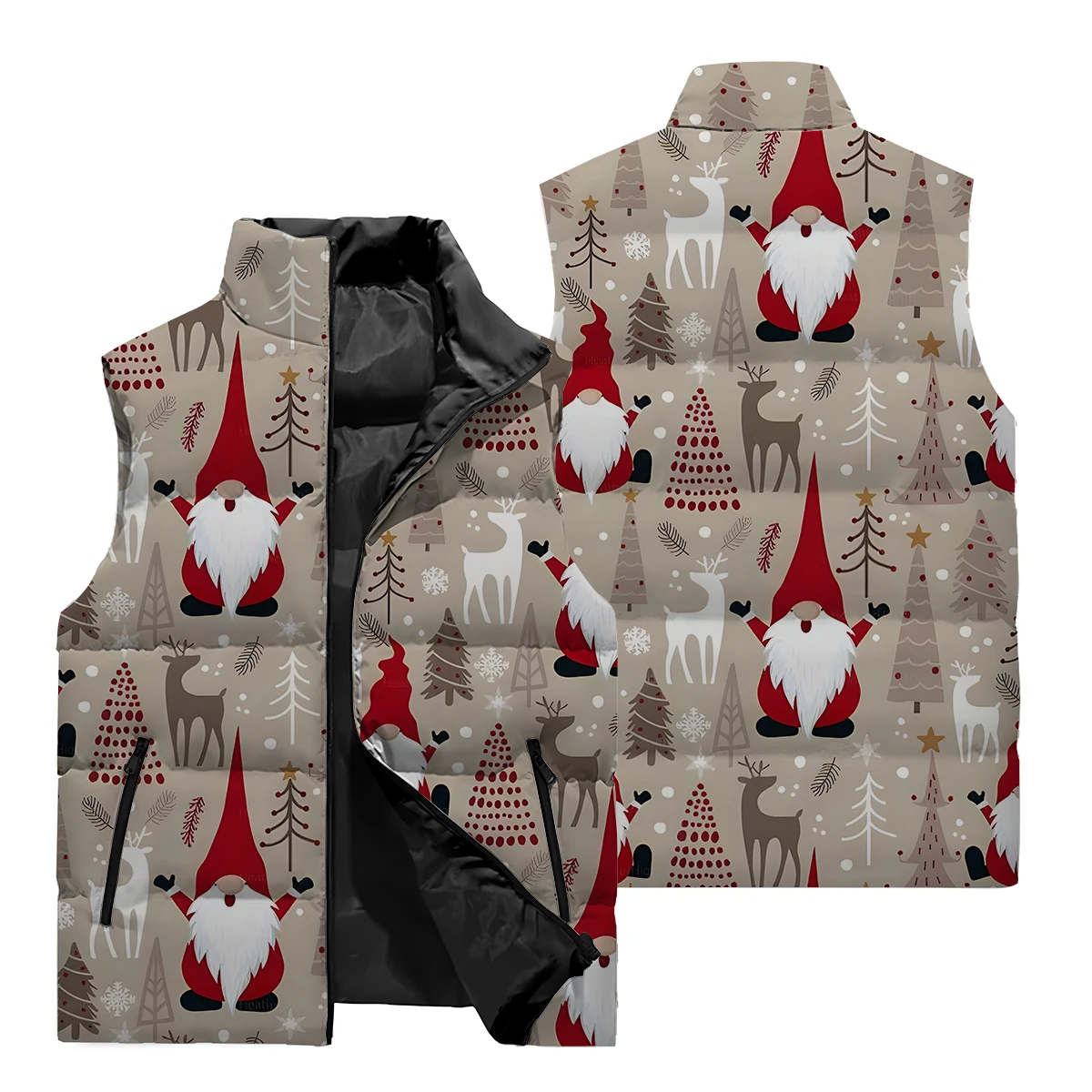 2024 Winter Clothing Vest Christmas Decoration Warm Sleeveless Jacket Zipper Casual Printed Winter Windproof Jacket Men\'s Coat