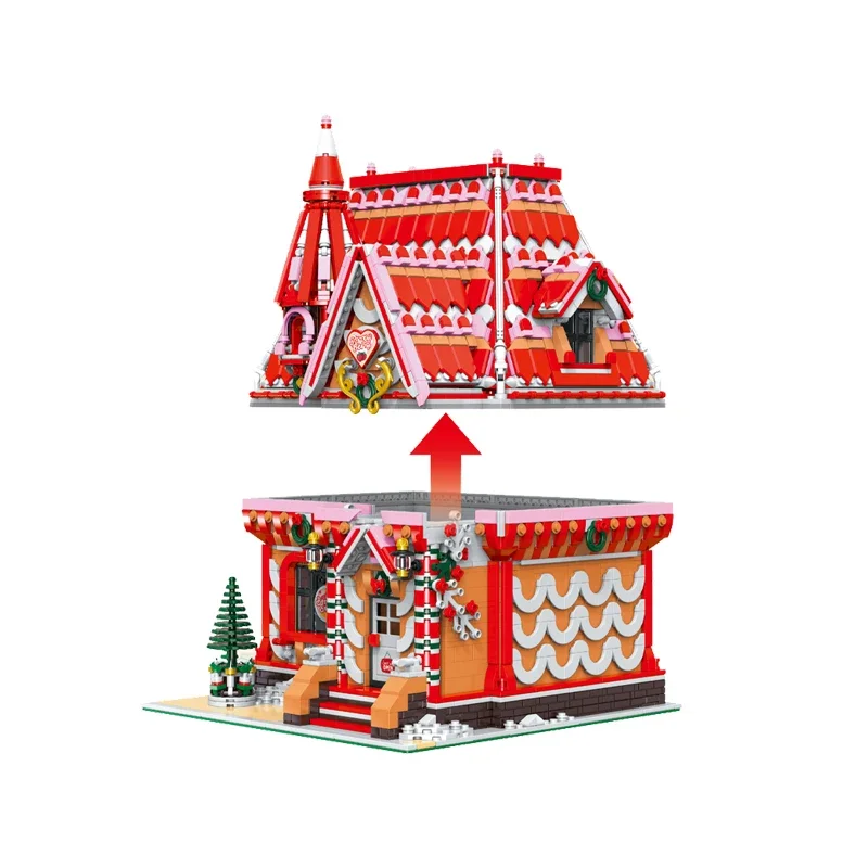 City Street View Strawberry Cottage Church Model Building Blocks Creative Christmas House Composition Bricks Toys Children Gift