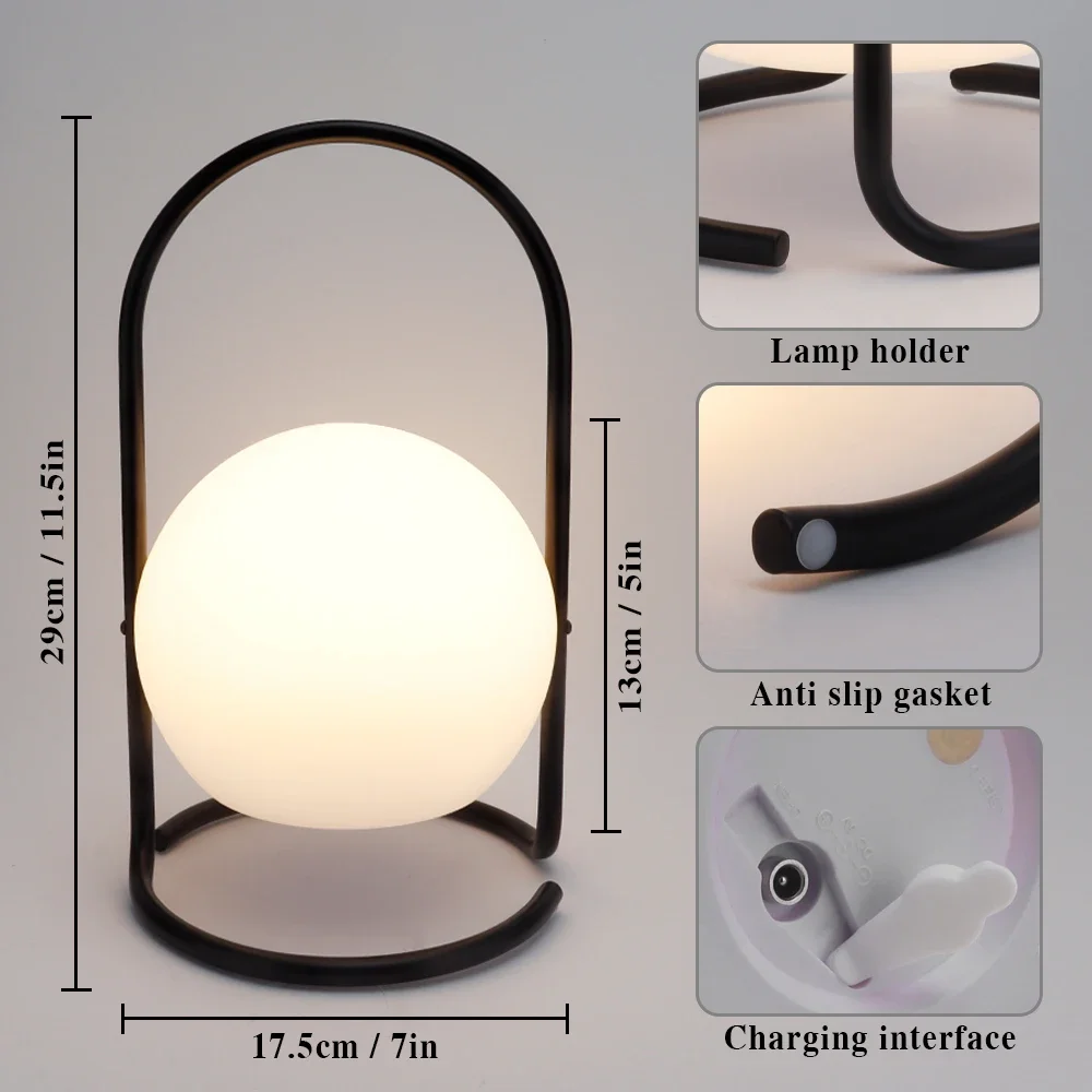 Portable Table Lamp Cordless Lantern Battery Operated USB Rechargeable 3-Way Dimmable LED Night Light for Camping Home