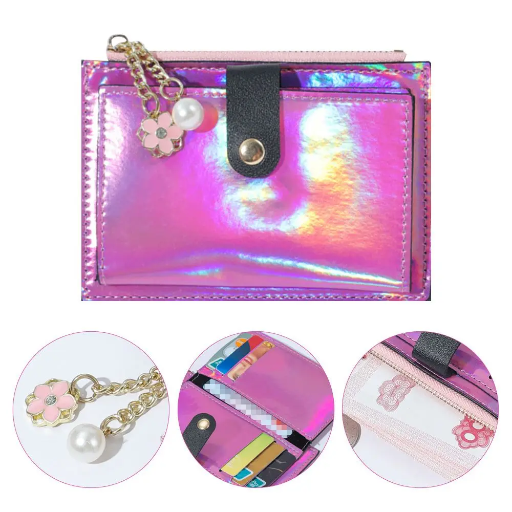Casual Laser Colorful PU Leather Credit Card Holder Bags Purse Money Bag Short Wallet