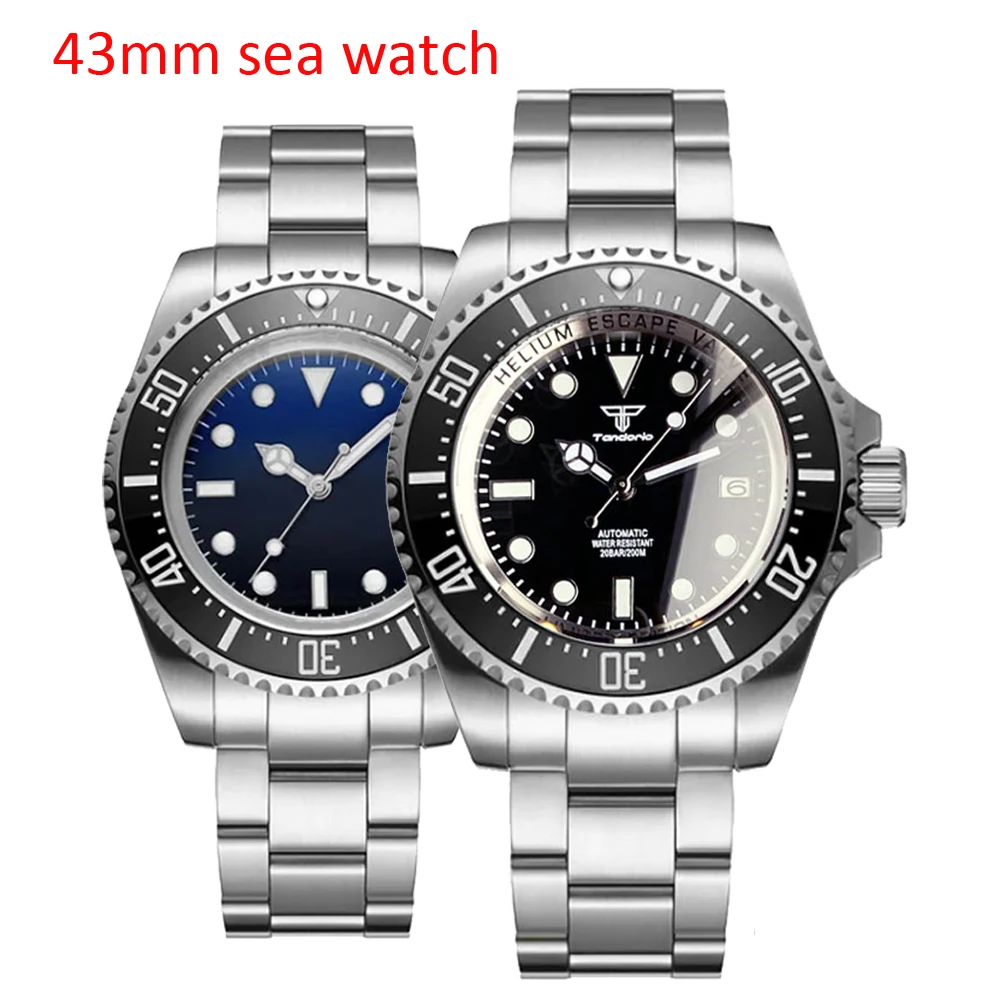 Reloj Mecánico de buceo marino para hombre, pulsera con cristal de zafiro, NH35, PT5000, 43mm, carcasa de acero, bloqueo deslizante, Rejor de