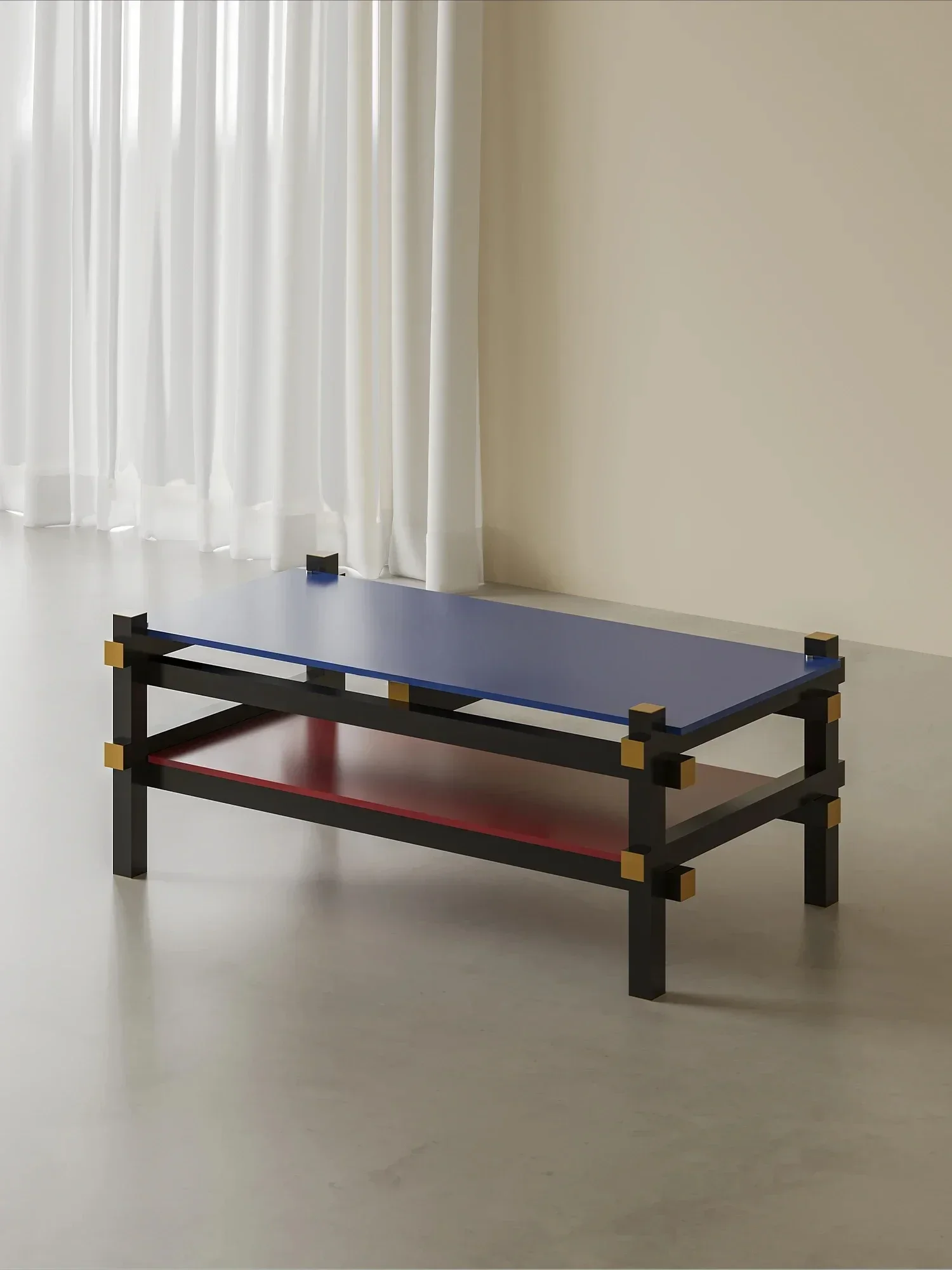 طاولة قهوة هندسية باللونين الأصفر والأزرق، طاولة شاي بلون رف بسيط #2