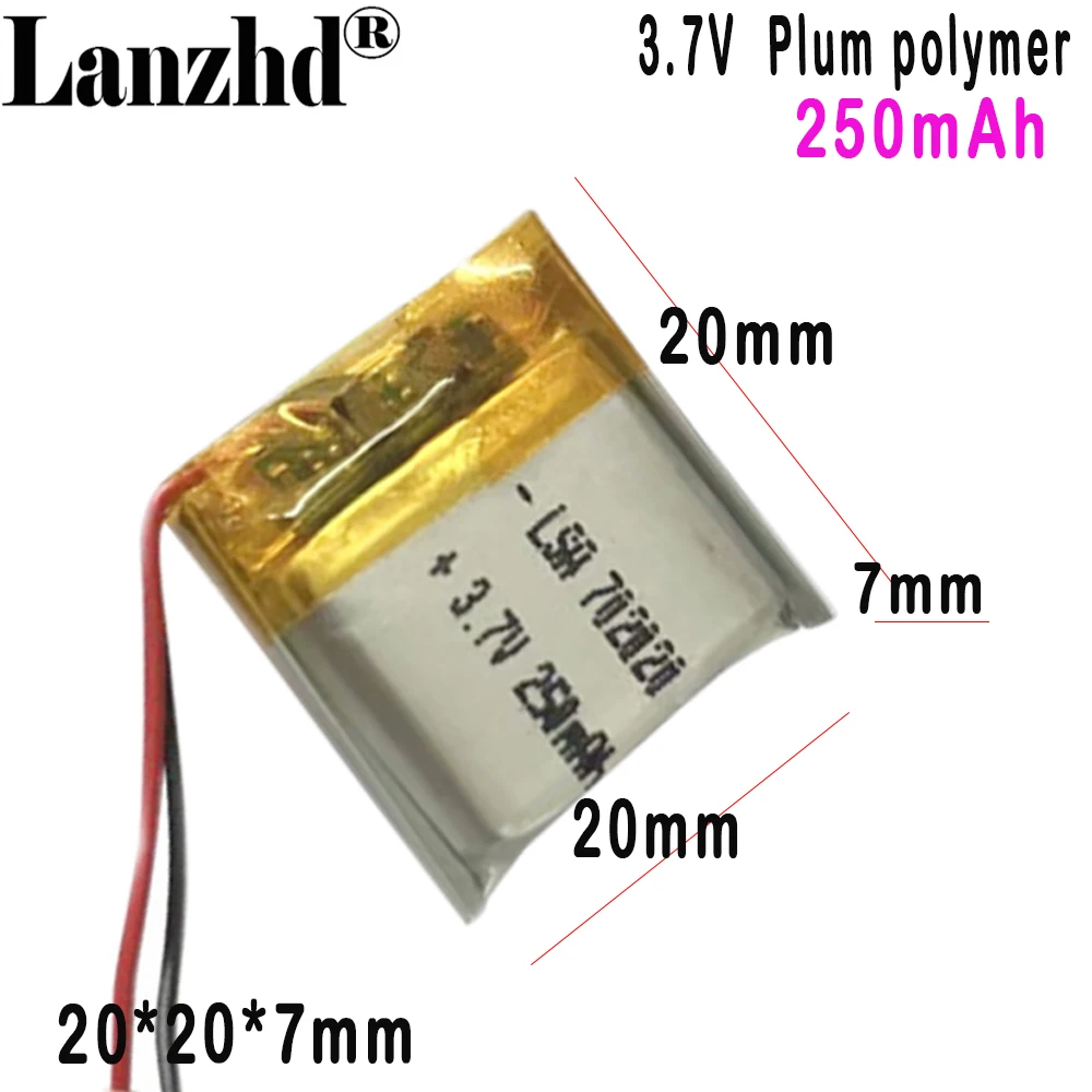 

Wholesale polymer lithium battery 702020 3.7V 250mAh For smartwatch Humidifier switch off light