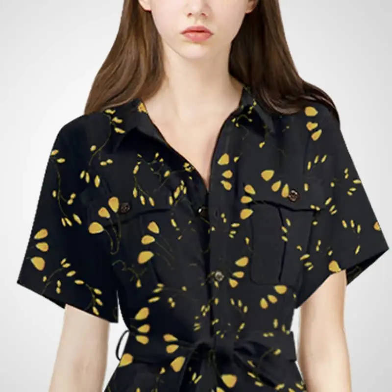 Casual Loose Faionable Street Sle Workwear Overalls Women's irt Collar High Waist ort Pants Polyester Fiber 00%