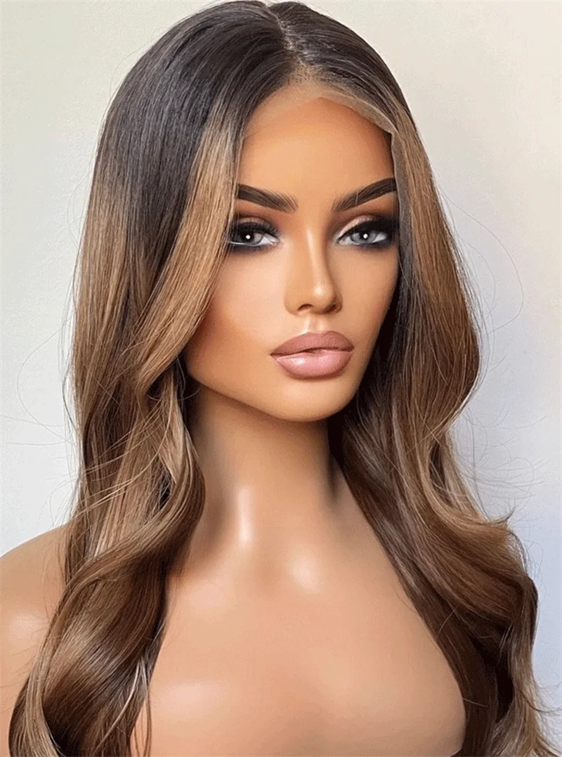 Darkest Brown Wig Dark Root Lace Front Wig Synthetic Lace Front Wig Bohemian Natural 13×4Inch Synthetic Lace Front Wig Daily Use