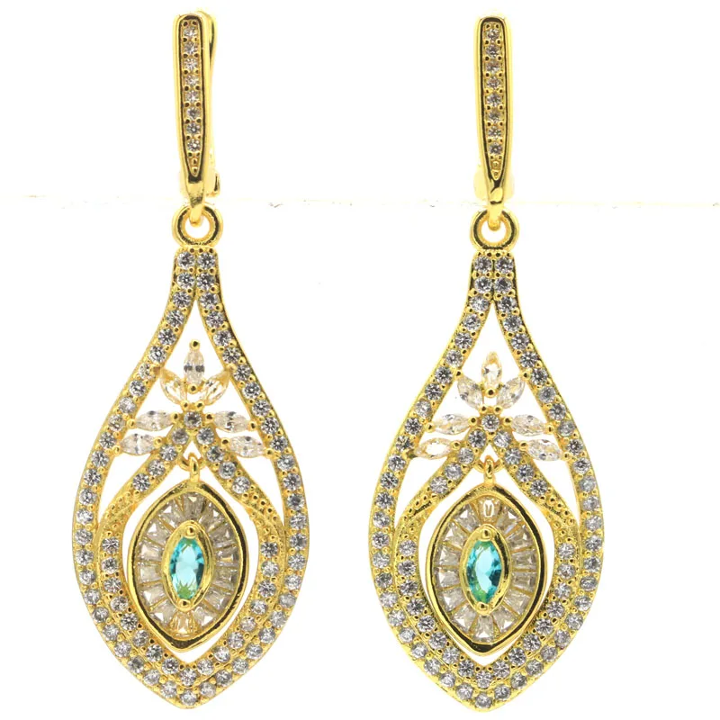 

Buy 3 Get 1 Free 51x17mm Lovely Cute 8.5g Rich Blue Aquamarine White CZ Women Daily Wear 14k Gold Silver Earrings Pendant