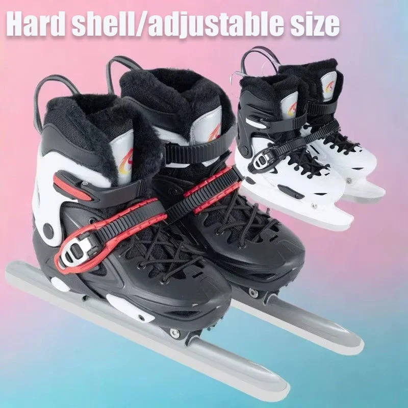 Winter Ice Hockey Balde Shoes Hard Shell Speed Skating Shoes Adjustable Waterproof Warm Thicken Skating Sneakers with Blade