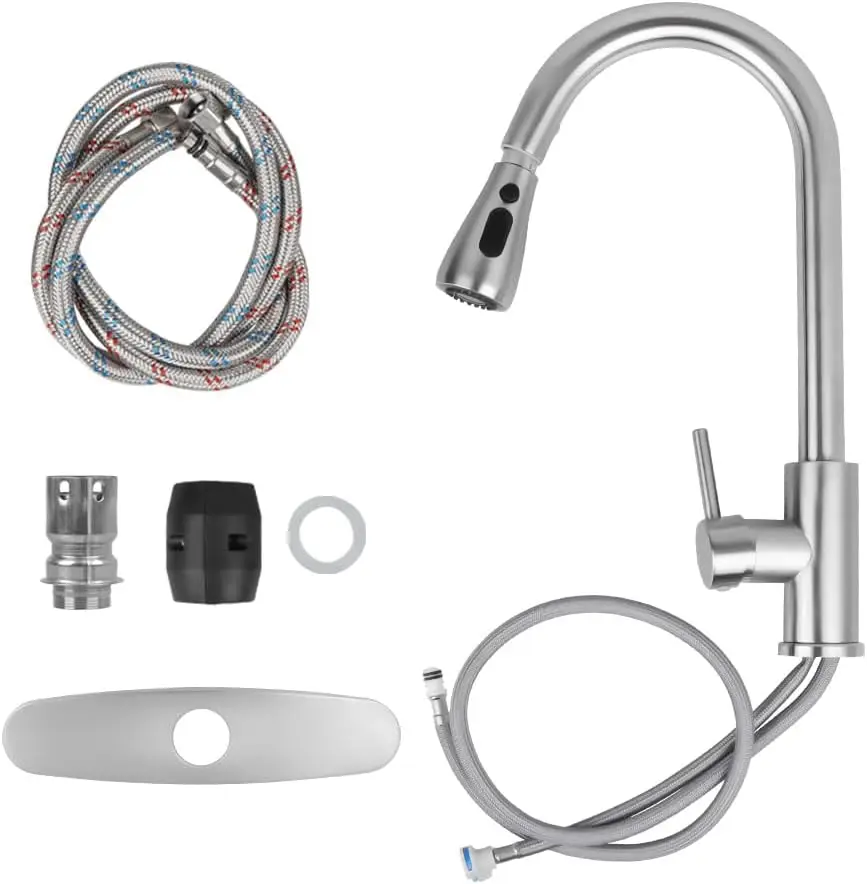 Kitchen Faucets Brushed Nickel Pull Out Kitchen Sink Water Tap Deck Mounted Mixer Stream Sprayer Head Hot Cold Taps