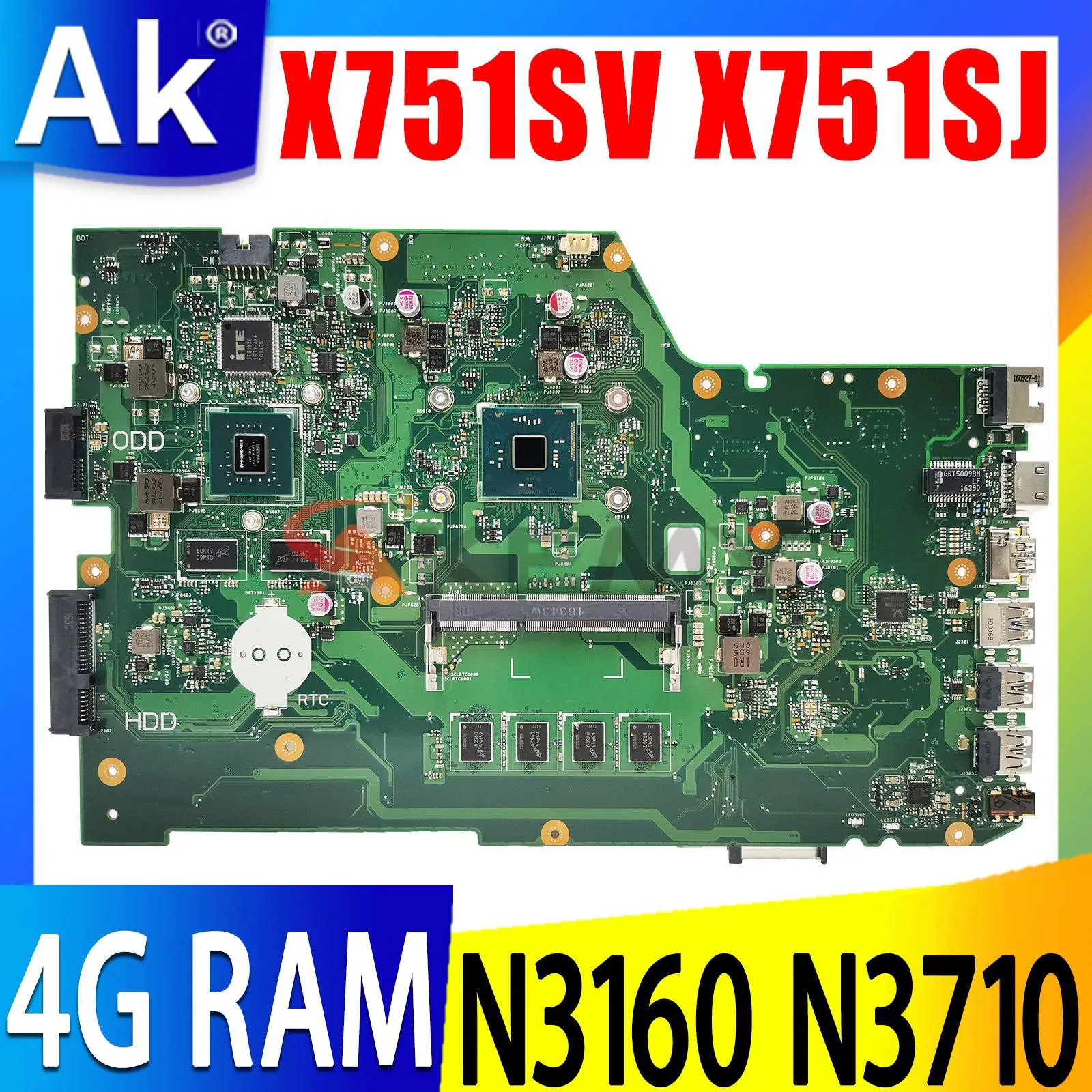 

Shenzhen X751SV X751SJ Mainboard GT920M GT940M GPU 4GB RAM N3160 N3700 N3710 For ASUS X751SV X751SJ X751S A751S K751S