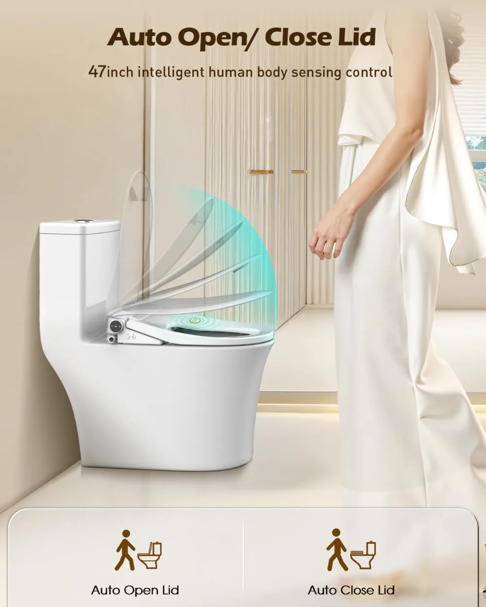 

Smart Bidet Toilet Seat with Auto Open/Close, 4 Cleaning Modes, Warm Water & Air Dry, Ultra Slim Design