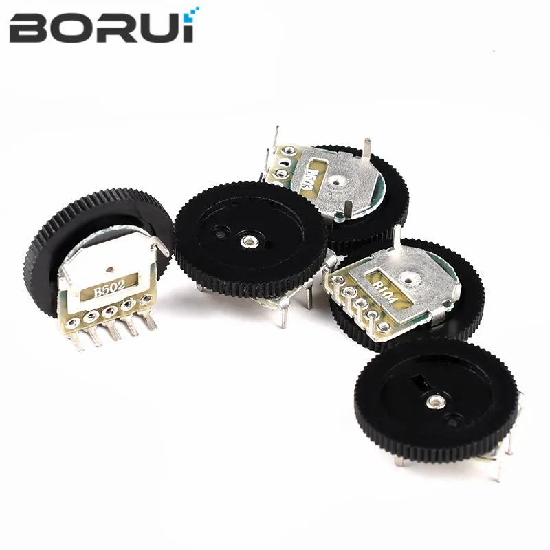 10pcs Double Dial Taper Volume Wheel Duplex potentiometer B102 B103 B203 B503 B104 1K 2K 5K 10K 20K 50K 100K 3Pin 5Pin 16*2mm