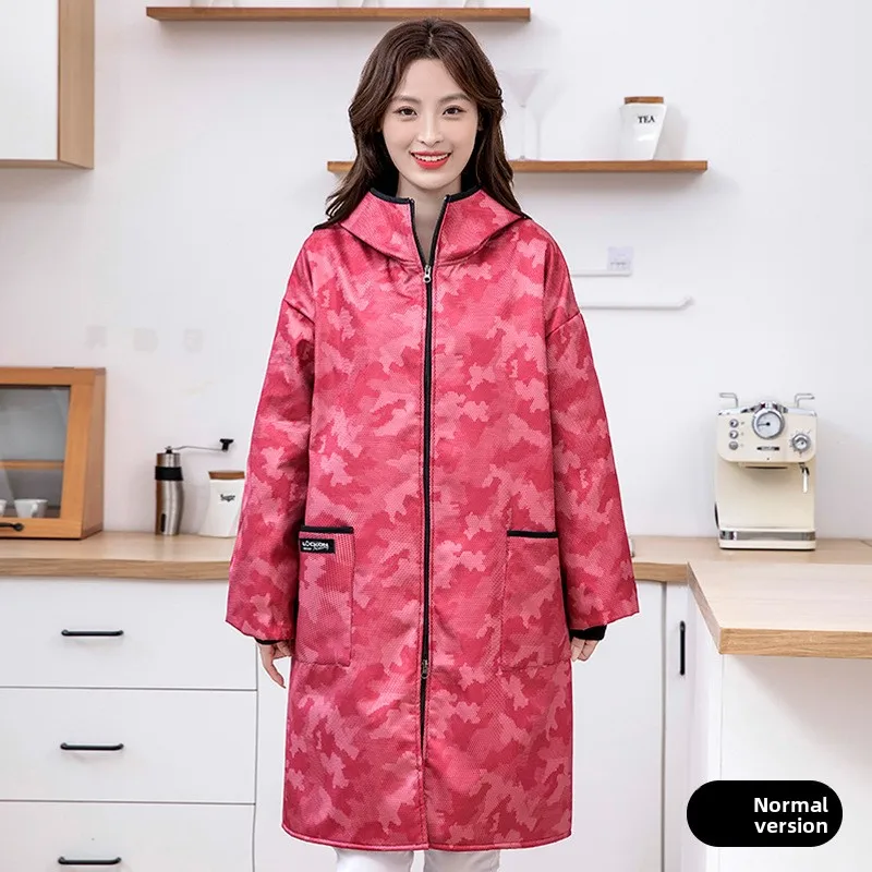 

Fashionable Dark-pattern Camouflage Smock with Fleece Lining, Warm, Waterproof, Long-sleeve Protective Work Coat and Apron