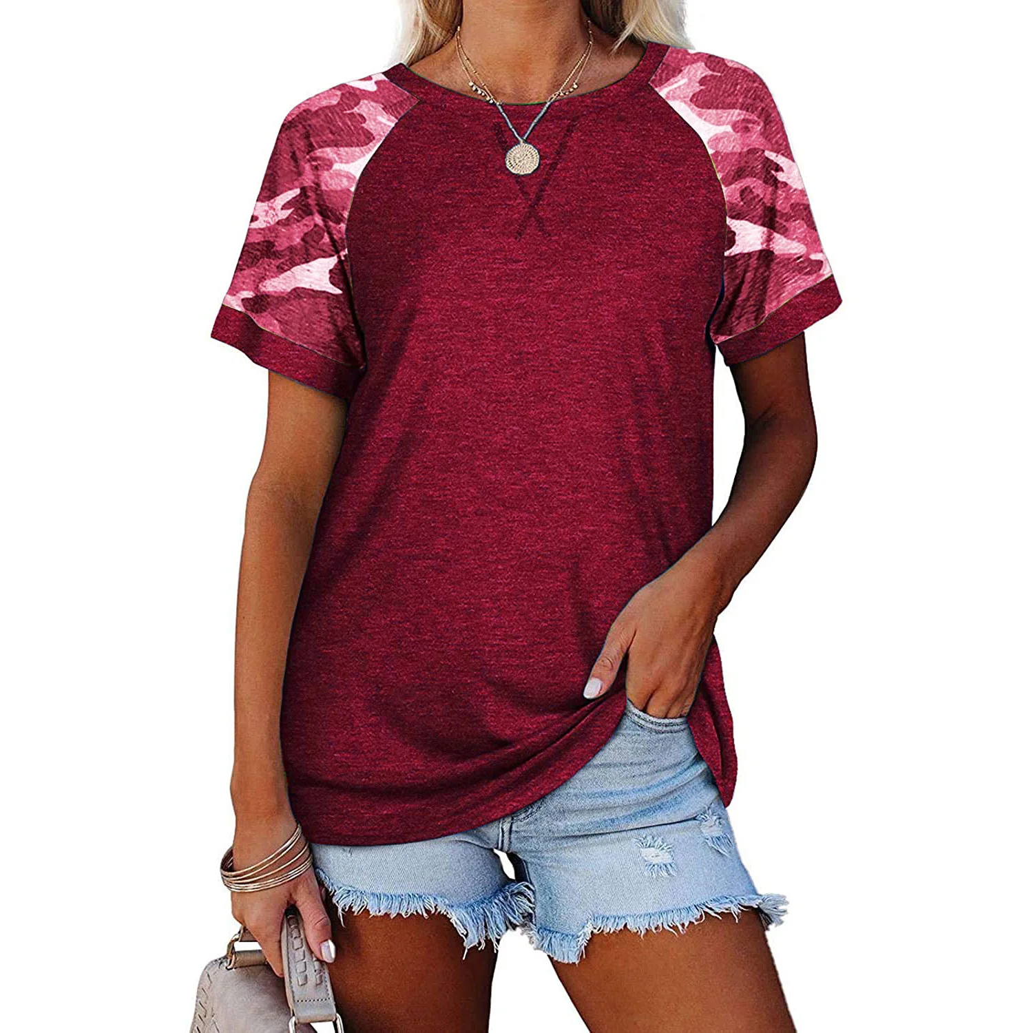 Woman's Tshirts Superior Quality spring/summer Camouflage Print O Neck Short Sleeve Sale Ladies Top Dropshipping BX21019