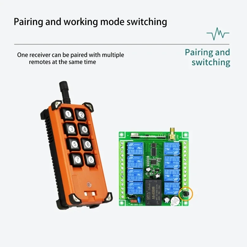 

433 MHz RF Remote Control Switch ASK 8 Channels Receiver Long Distance Strong Signal Waterproof Transmitter industrial control
