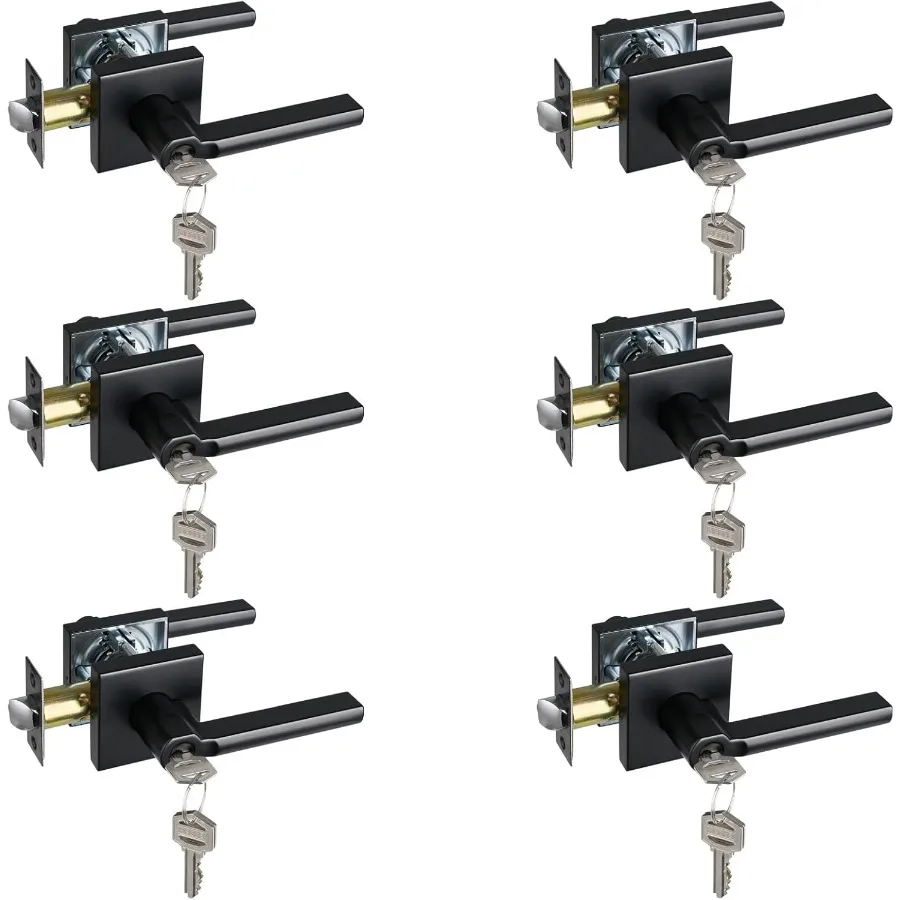 مقبض داخلي مربع عالي التحمل مع قفل رافعة لباب الدخول المفاتيح لتطبيقات الباب الأمامي والمكتب بلمسة نهائية سوداء غير لامعة