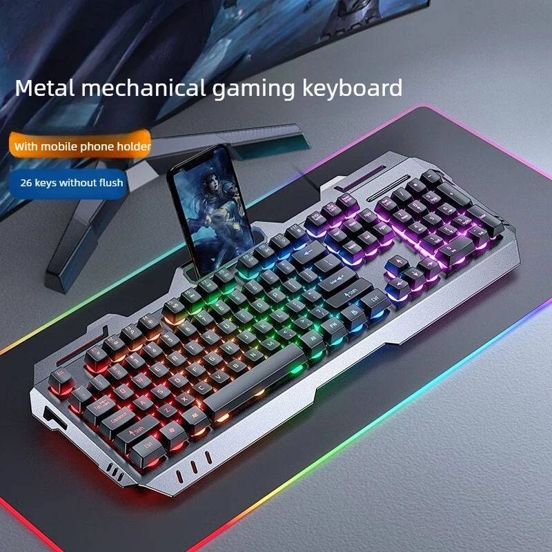 

EWEADN GX80S Mechanical Keyboard 104 Keys RGB Metal Panel Ergonomics Wired Gaming Keyboard 26-key Rollover for Laptop PC Gamer