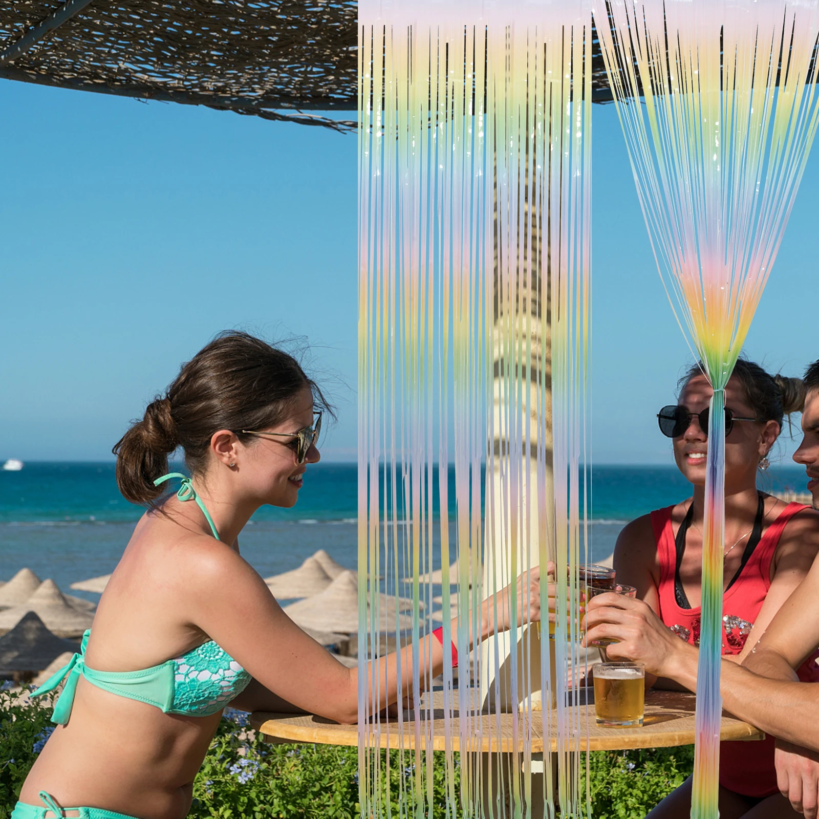 

2 Pcs Backdrop for Party Colorful Foil Curtains Fringe New Year Decorations Gradient Groovy Tinsel