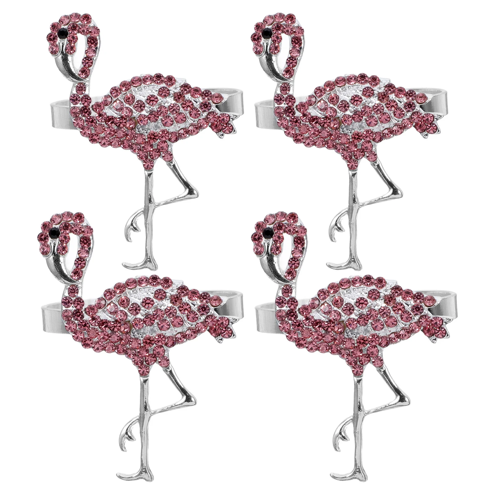 4 Pcs Rhinestones Flamingo Napkin Buckle Rings Hawaii Party Dining Table Decoration