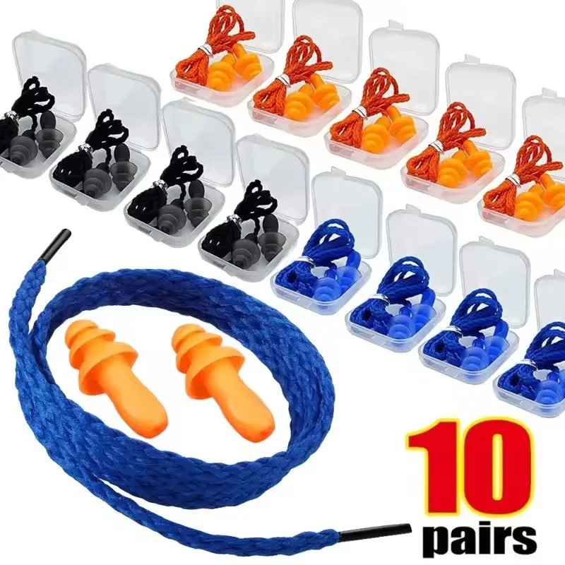 Corded Ear Plugs Reusable Silicone Earplugs with String Banded Earbuds for Sleeping Studying Swimming Noise Cancelling Eartips