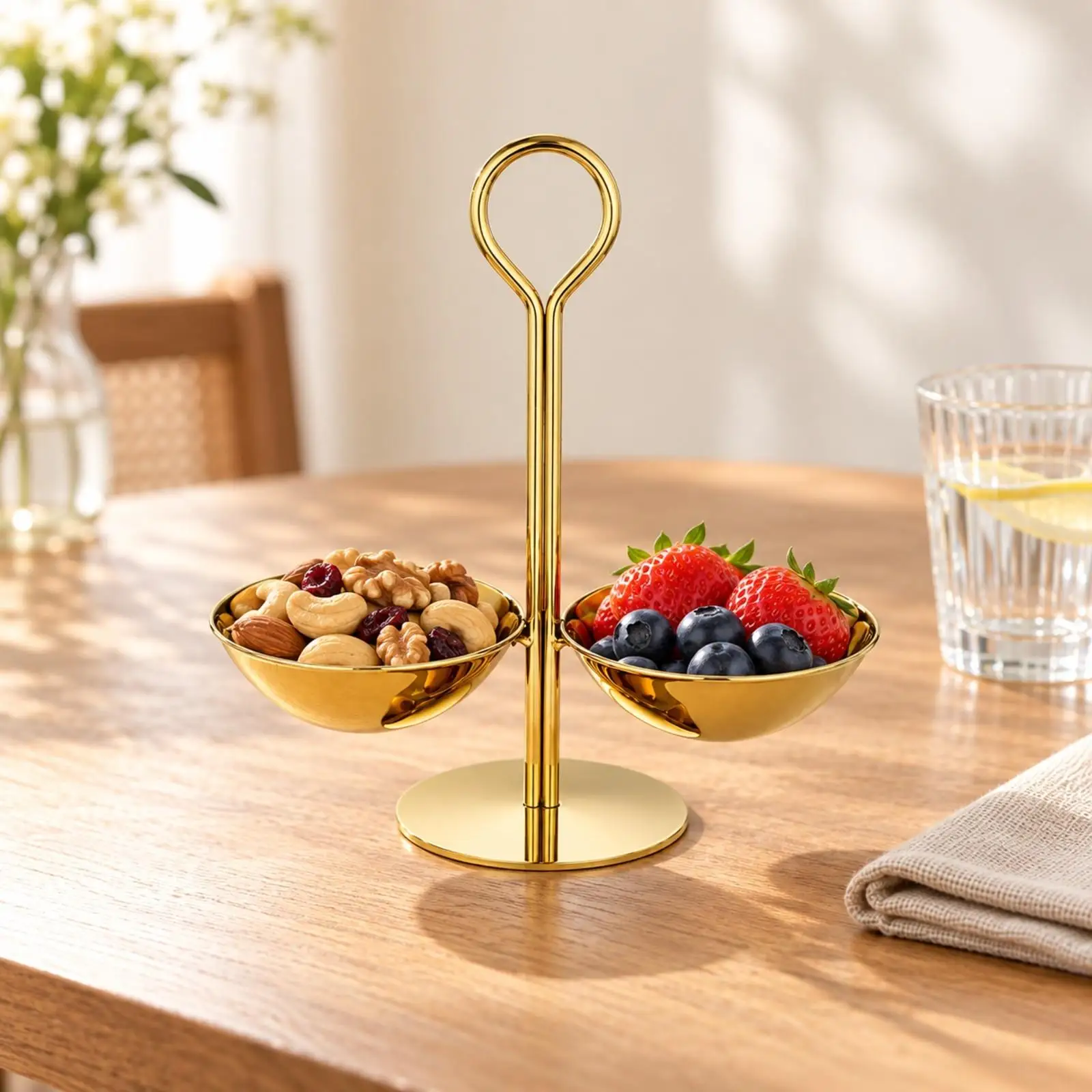 Stainless Steel Fruit and Snack Stand Compact Tabletop Serving Stand with Loop Handle Countertop Fruit Holder Easy to Clean