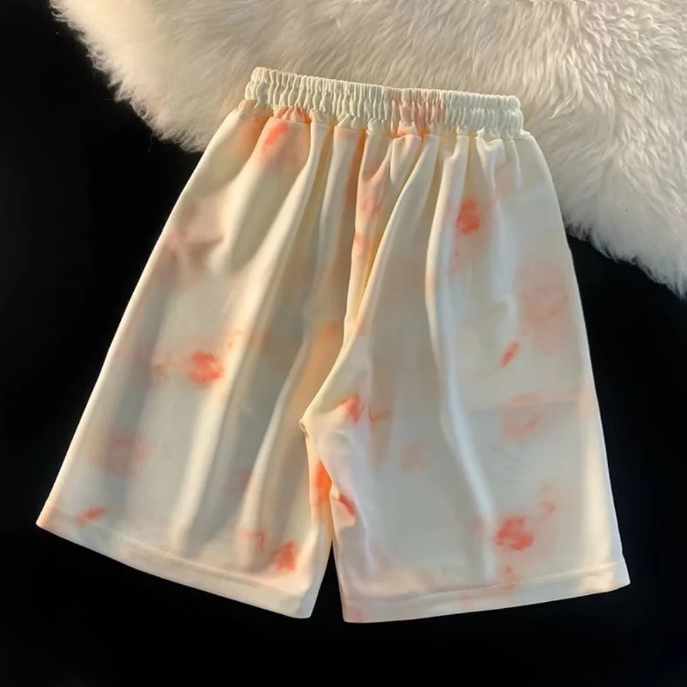 Men Loose Fit Tie Dye Print Short Pants Elastic Waist Drawstring Five Point Design Breathable Summer Shorts M-3XL