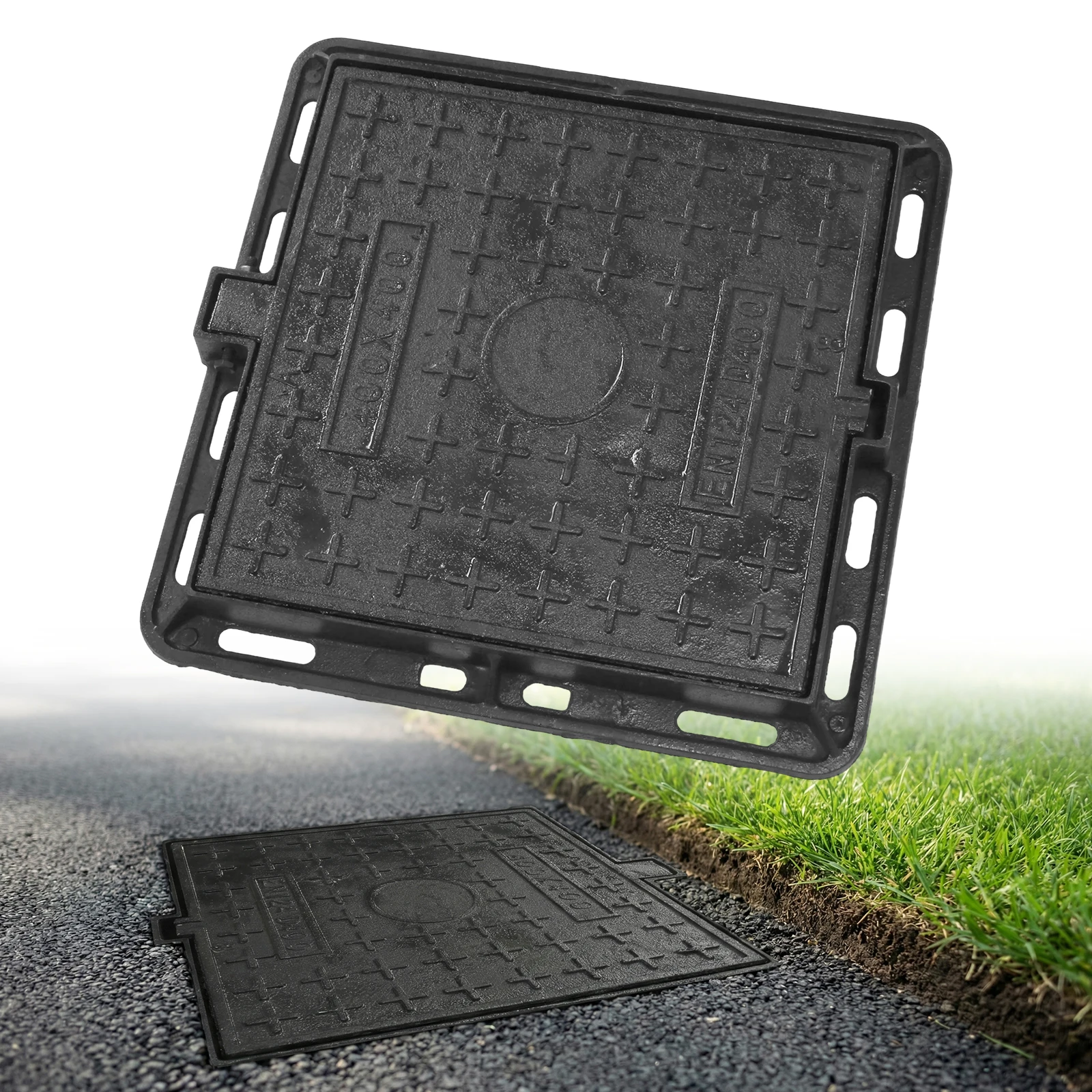 Cast Iron Manhole Cover and Frame with Base Rectangular Lift-Off Manhole Covers Non-Slip Design for Concrete Yard Basement Patio
