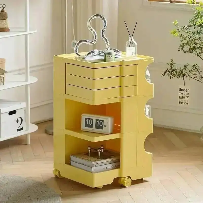 Light Storage Cabinet Rotatable Luxury Nordic Home Creative Storage Cabinet Bedside Tables Movable Plastic Snack Side Cabinets