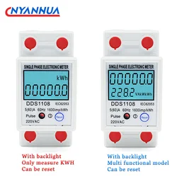 LCD 220VAC With Backlight Digital Single Phase Reset Zero Energy Meter kWh Voltage Current Power Consumption Meter