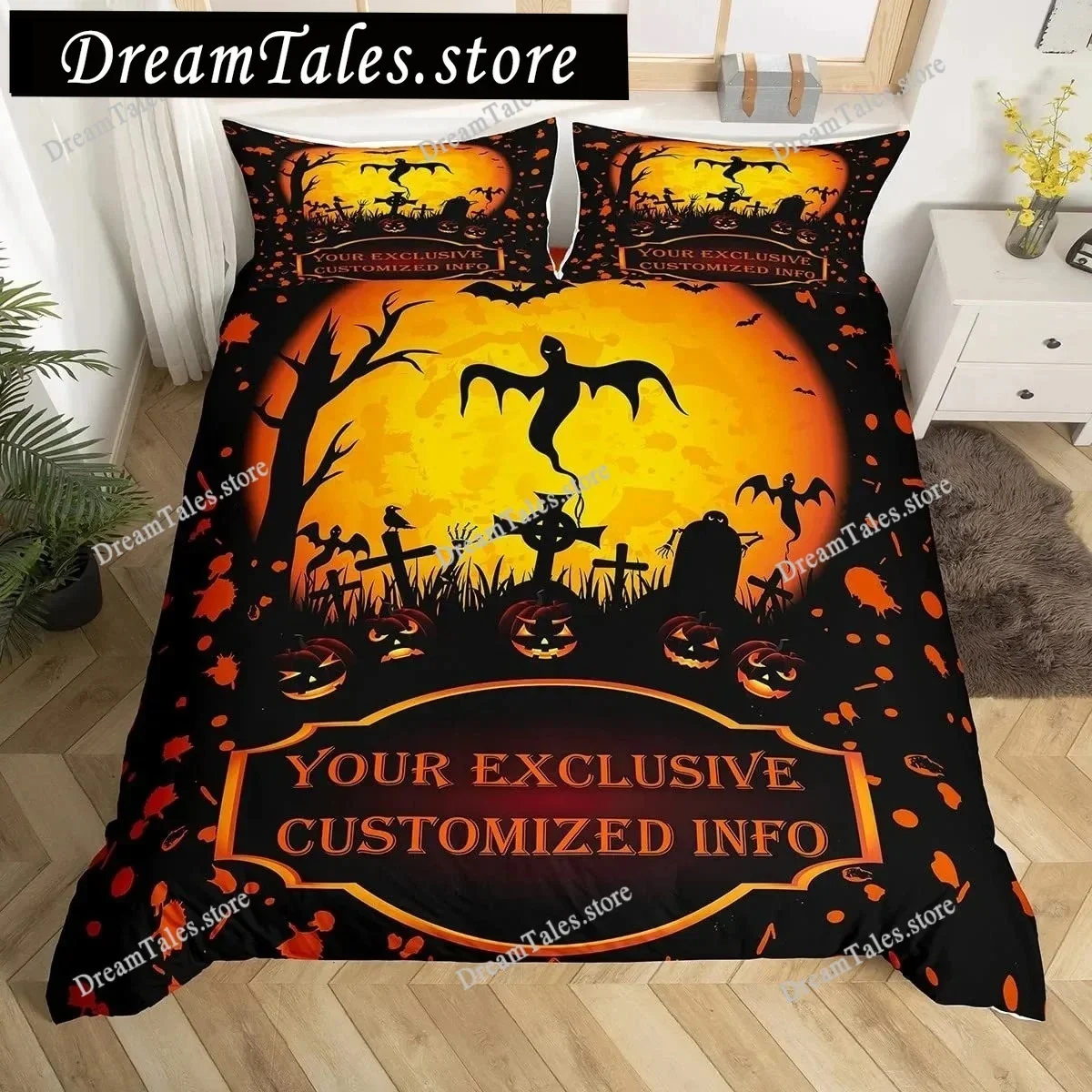 Halloween Gothic Black Cat King Queen Duvet Cover Glitter Moon Bedding Set Horror Spooky Quilt Cover Polyester Comforter Cover74