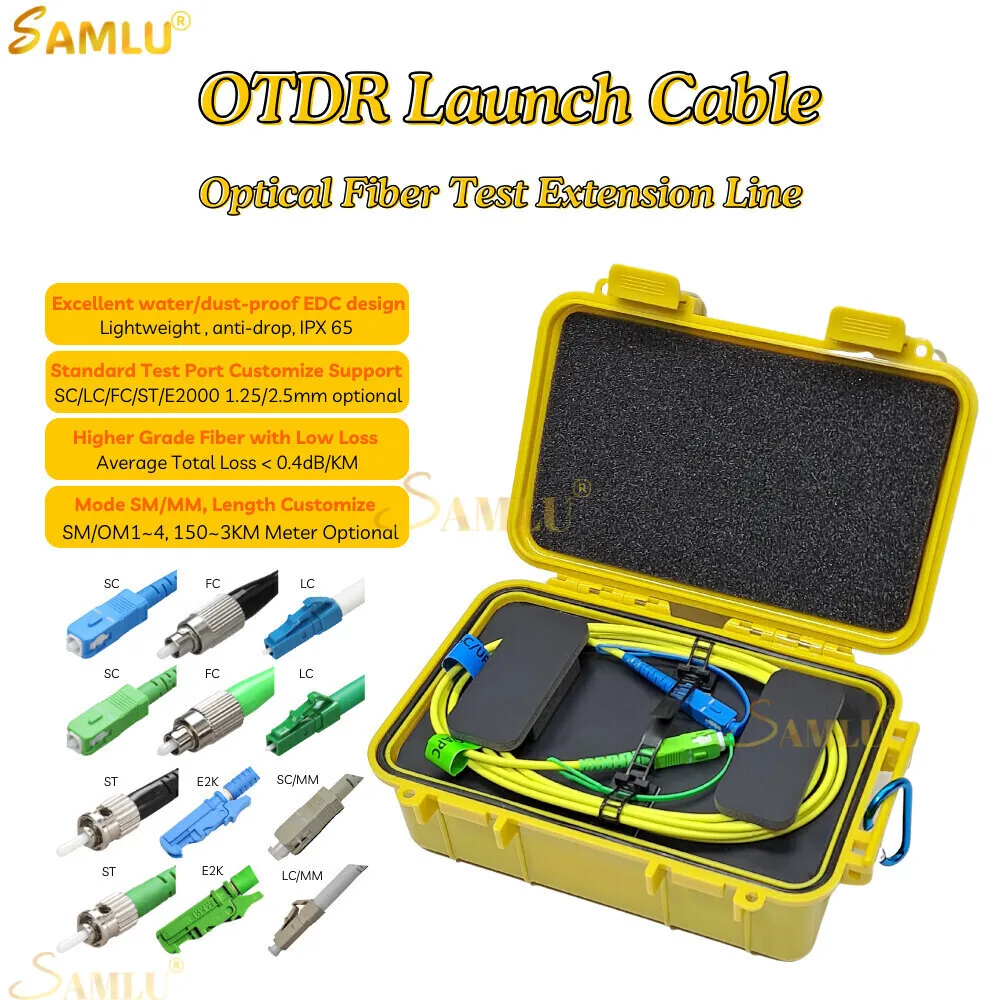 Cable de lanzamiento de fibra de 1000M SC LC APC UPC OTDR, Cable de extensión de prueba OTDR de modo único, 1km, anillo eliminador de zona muerta OTDR