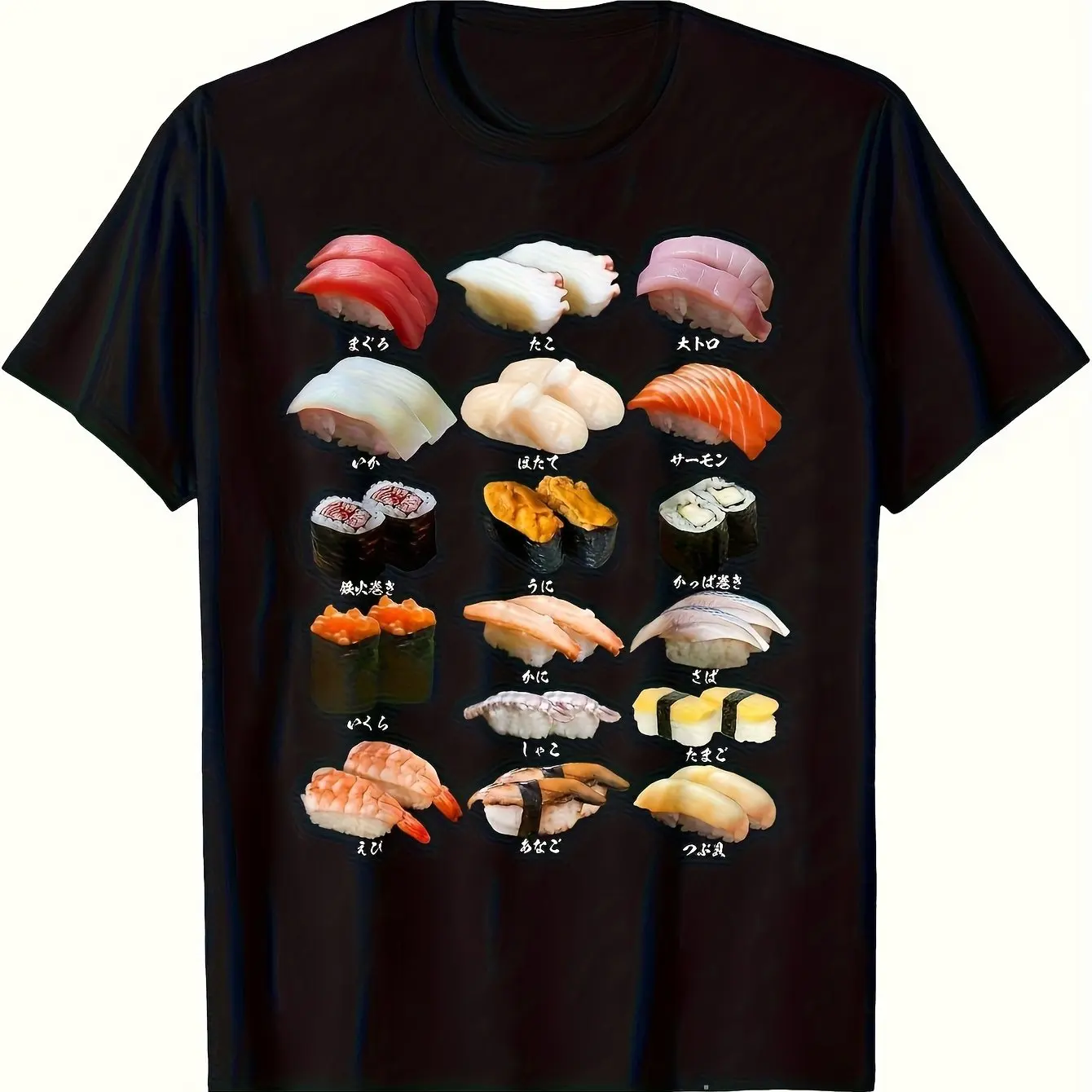 Sushi Main Theme Holiday Countryside Fun Food Stamp Flowers Sushi Product List Machine Washable Short Sleeve Pure Cotton