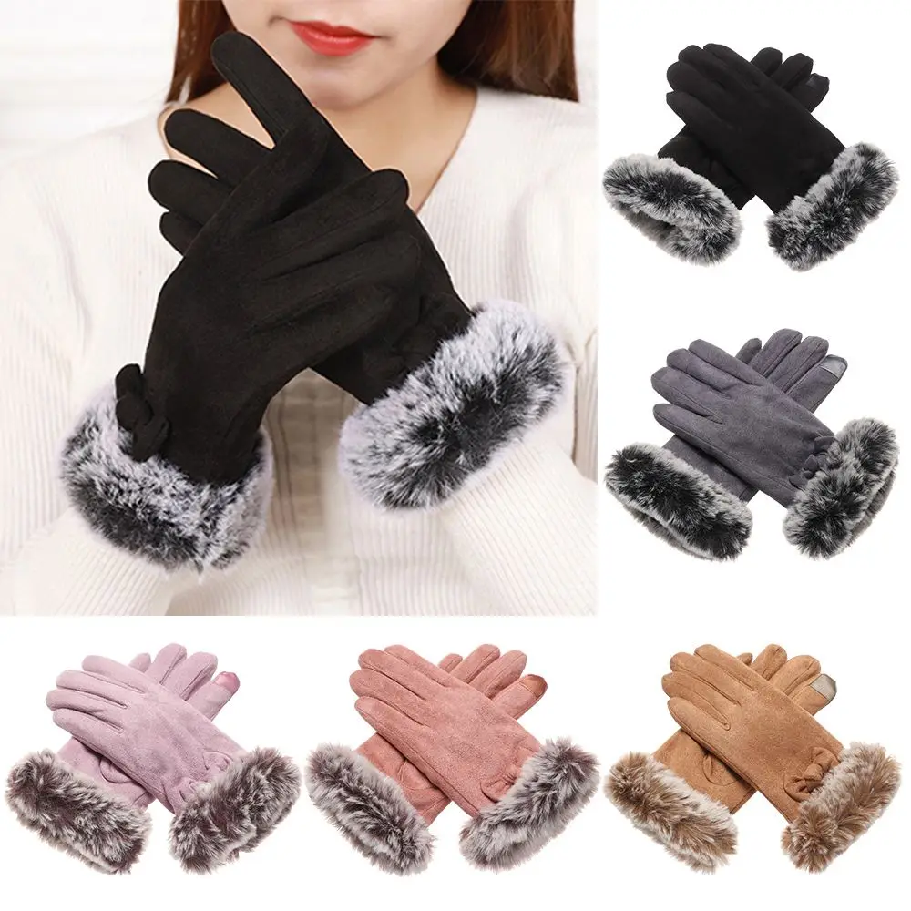 

Outdoor Winter Warm Touch Screen Women Gloves Full Finger Mittens Suede Leather Driving Gloves