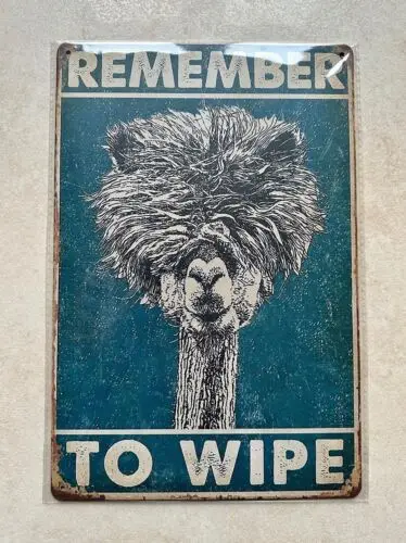 REMEMBER TO WIPE METAL SIGN MAN CAVE BAR BATHROOM PUB TOILET ALPACA 20x30cm