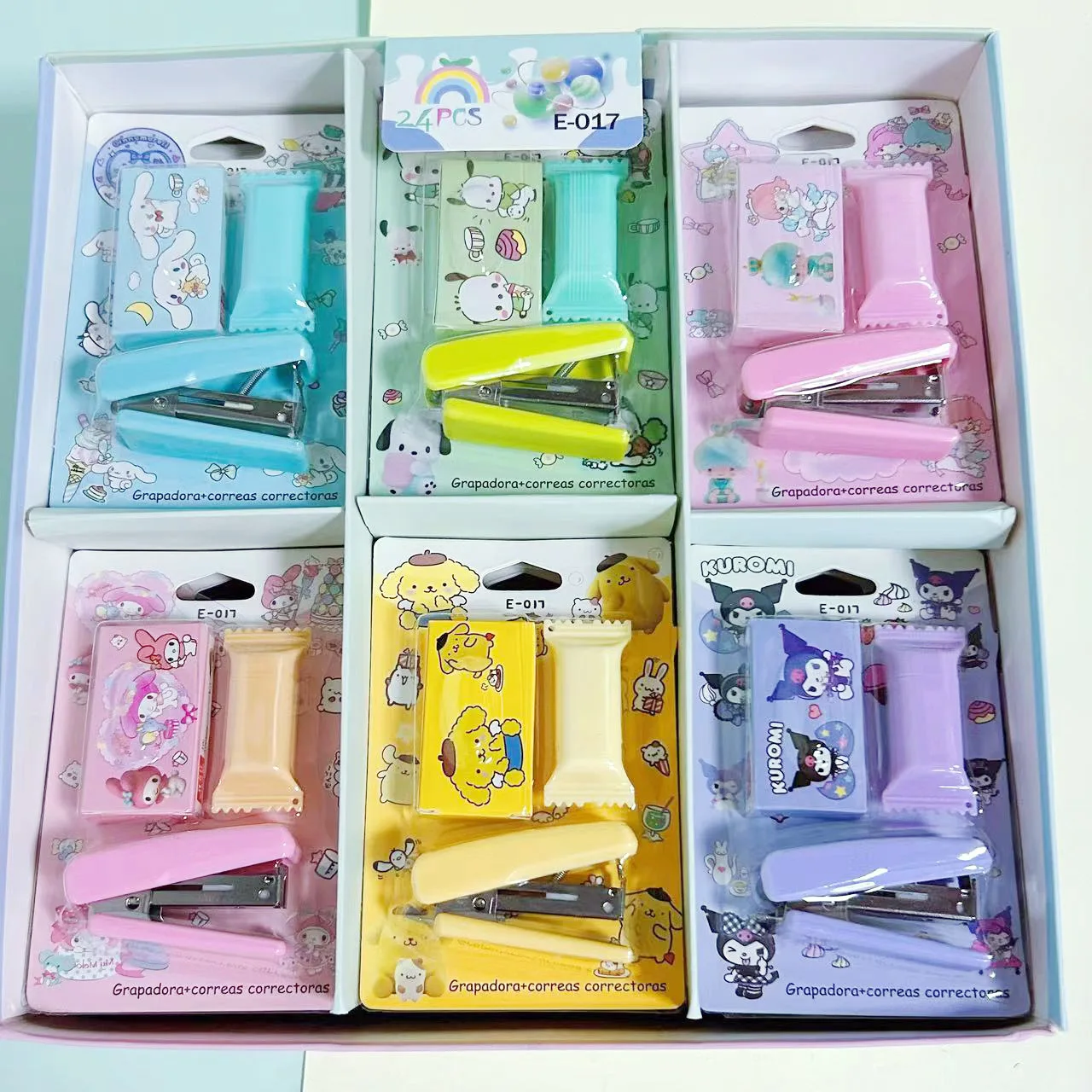 

24pcs Sanrio Mini Stapler Highlighter Set Kulomi Cinnamoroll Pachacco Binding Tools Stationery Office School Supplies Wholesale