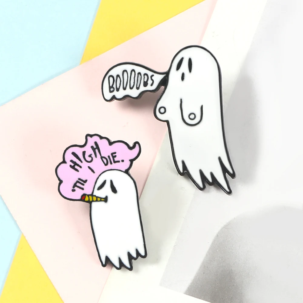 10 Styles Cartoon Spooky Ghost Brooches Punk Funny Cute Lapel Pins Halloween Bag Enamel Badges Gifts for Friends Fashion Jewelry image 6