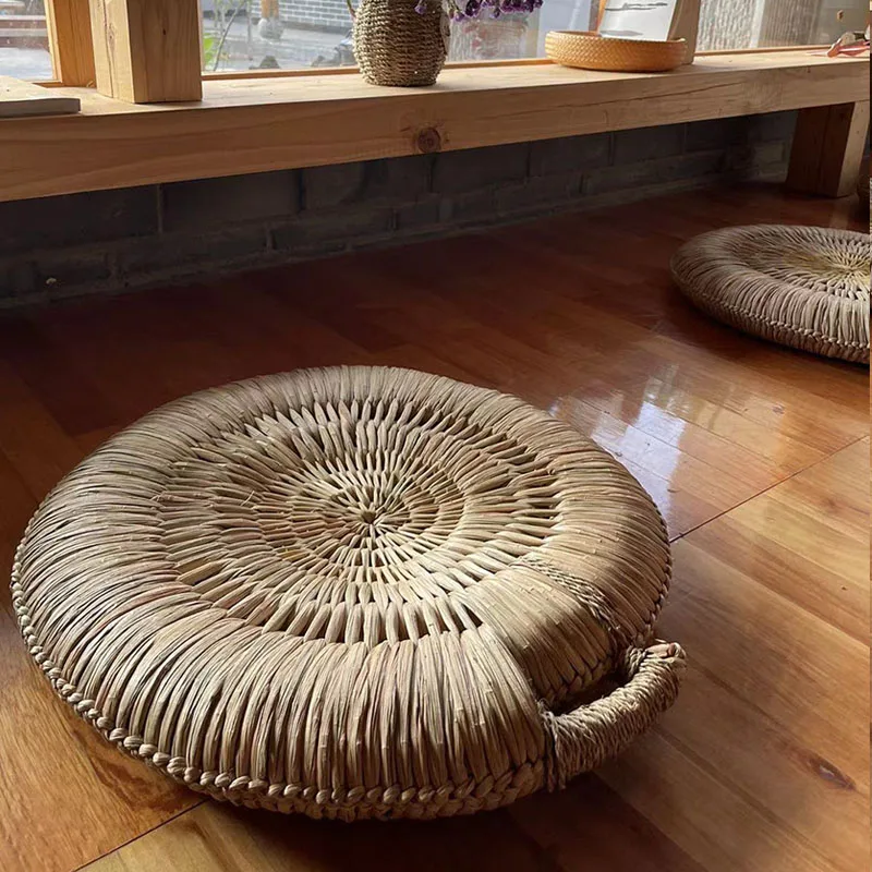 Handwoven Pouf Ottoman Extra-Thick Meditation Floor Pillow Breathable Floor Cushion for Yoga/Tea Ceremony/Living Room Decor
