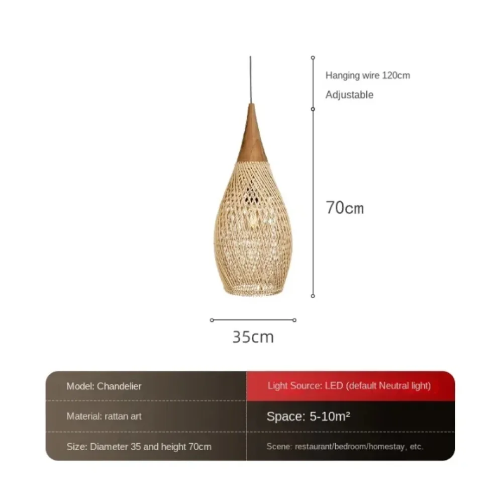 Vintage Rotan Kroonluchter Woonkamer Hanglamp 25/35CM Plafond Hanglamp Rieten Kroonluchters voor Eetkamer Slaapkamer E27