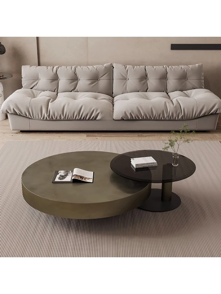 Coffee Table Minimalist Small Apartment round Tea Table Bronze Living Room round Brushed Stainless Steel Coffee Table