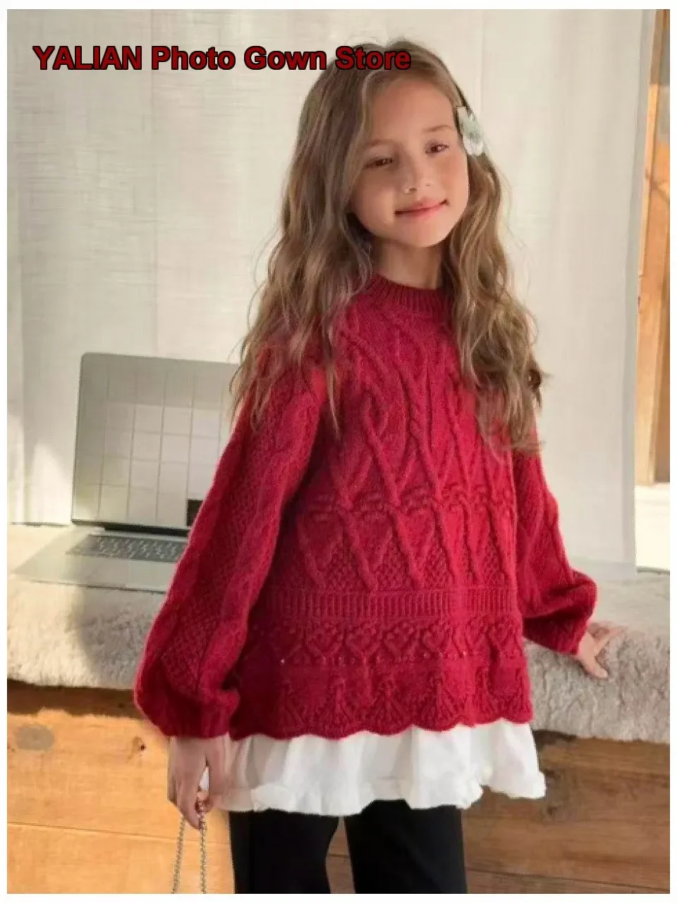 2025 Girls Christmas New Year Style Winter New Kids Pullover Stylish Knit Top