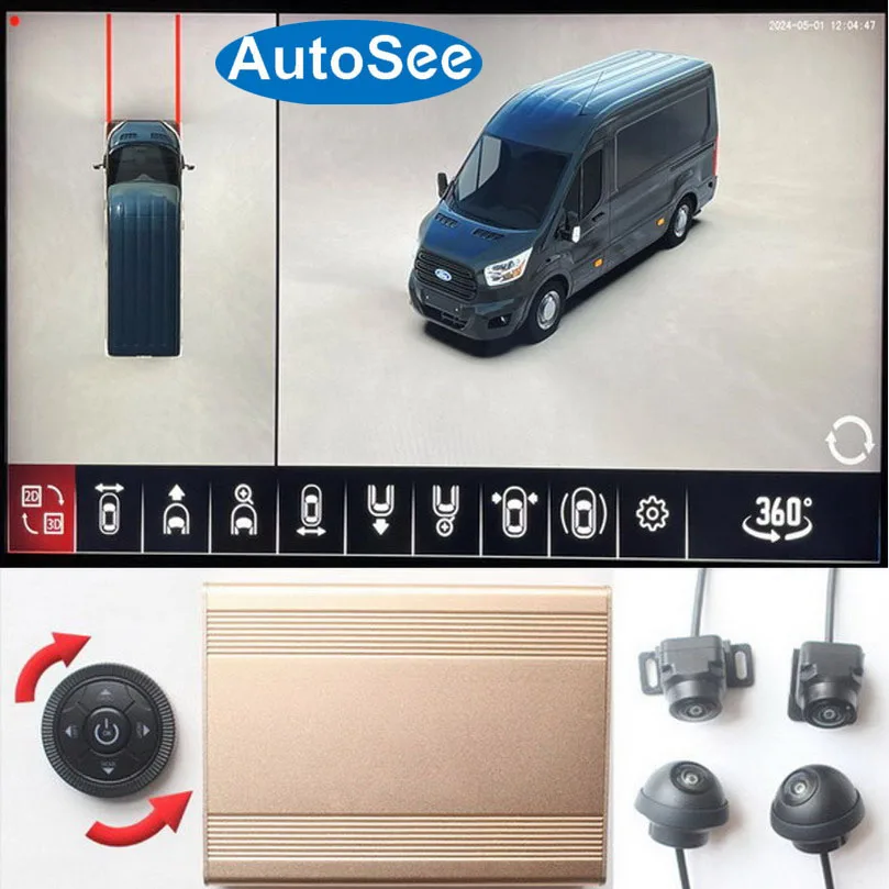 for Ford transit car van 360 degree camera bird eye 3D panoramic rear view mirror surround parking reverse assist 4K dash kit