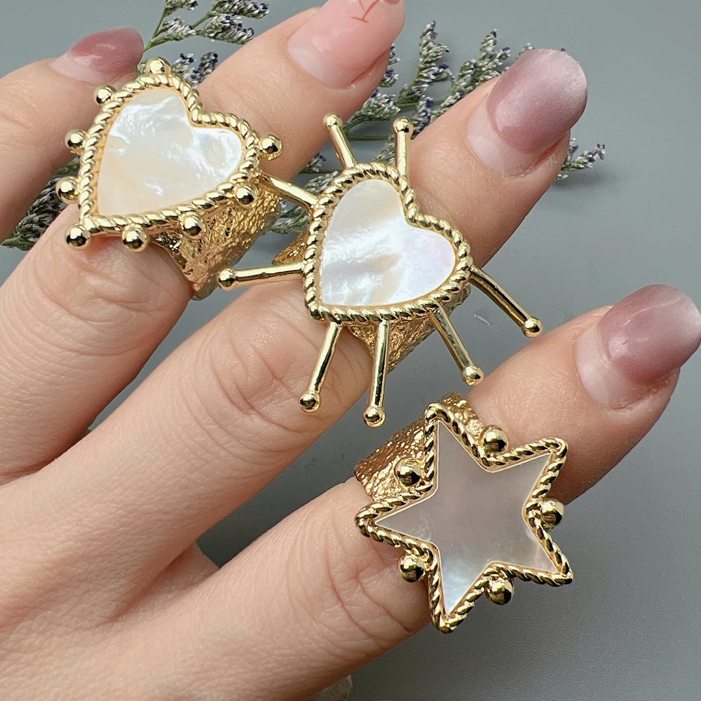 

Fashion Natural Sea Shell Heart Star Rings For Women Adjustable Open Ring Jewelry