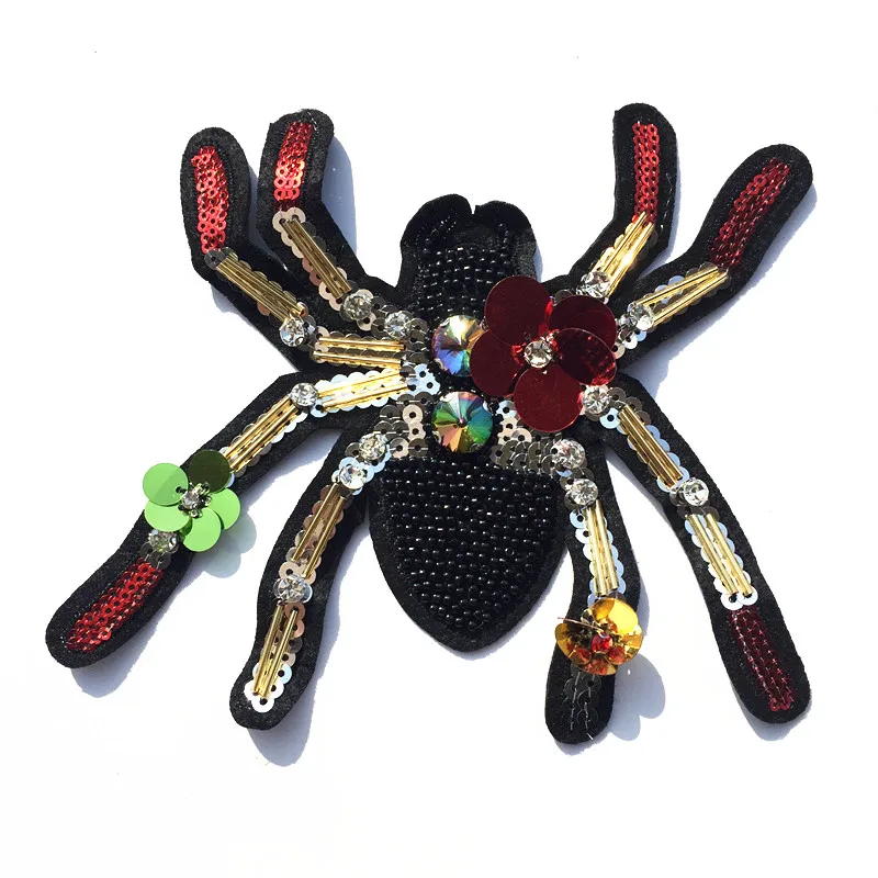 Parches de parche con apliques de cuentas y diamantes de imitación de araña de lentejuelas para ropa, apliques de ropa, parches adhesivos bordados para ropa