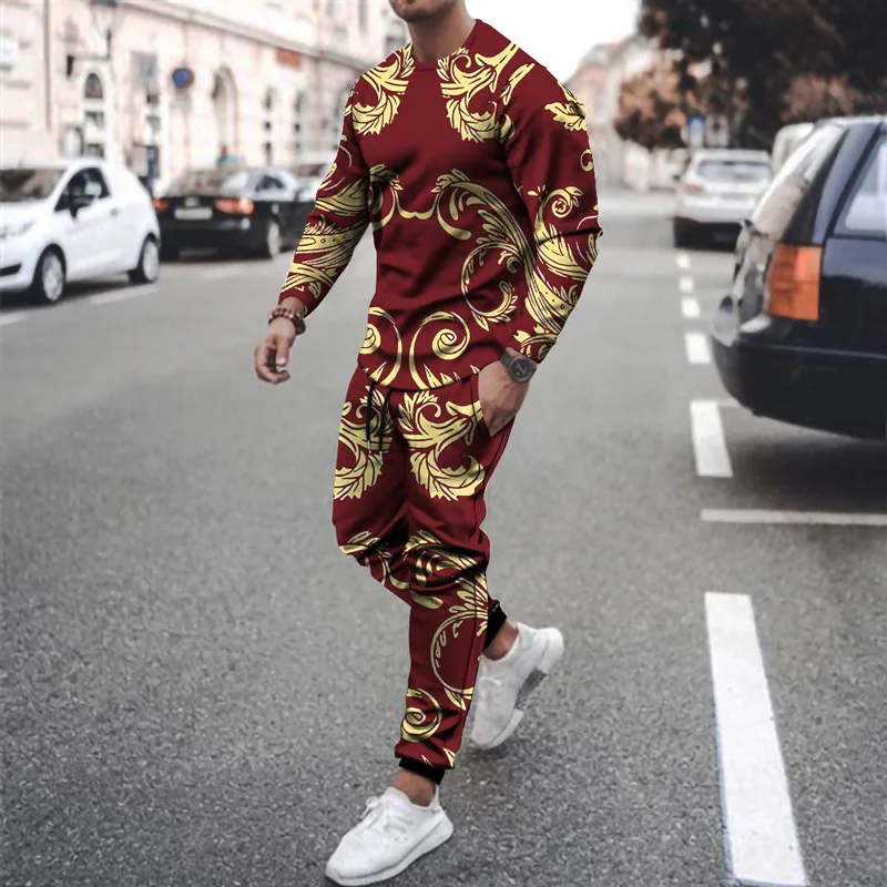 Fashion Men Casual Sportwear for Male Jogging Streetwear Luxury 3D Print Oversize Long Sleeve Toursers Set 2-piece Gym Outfit