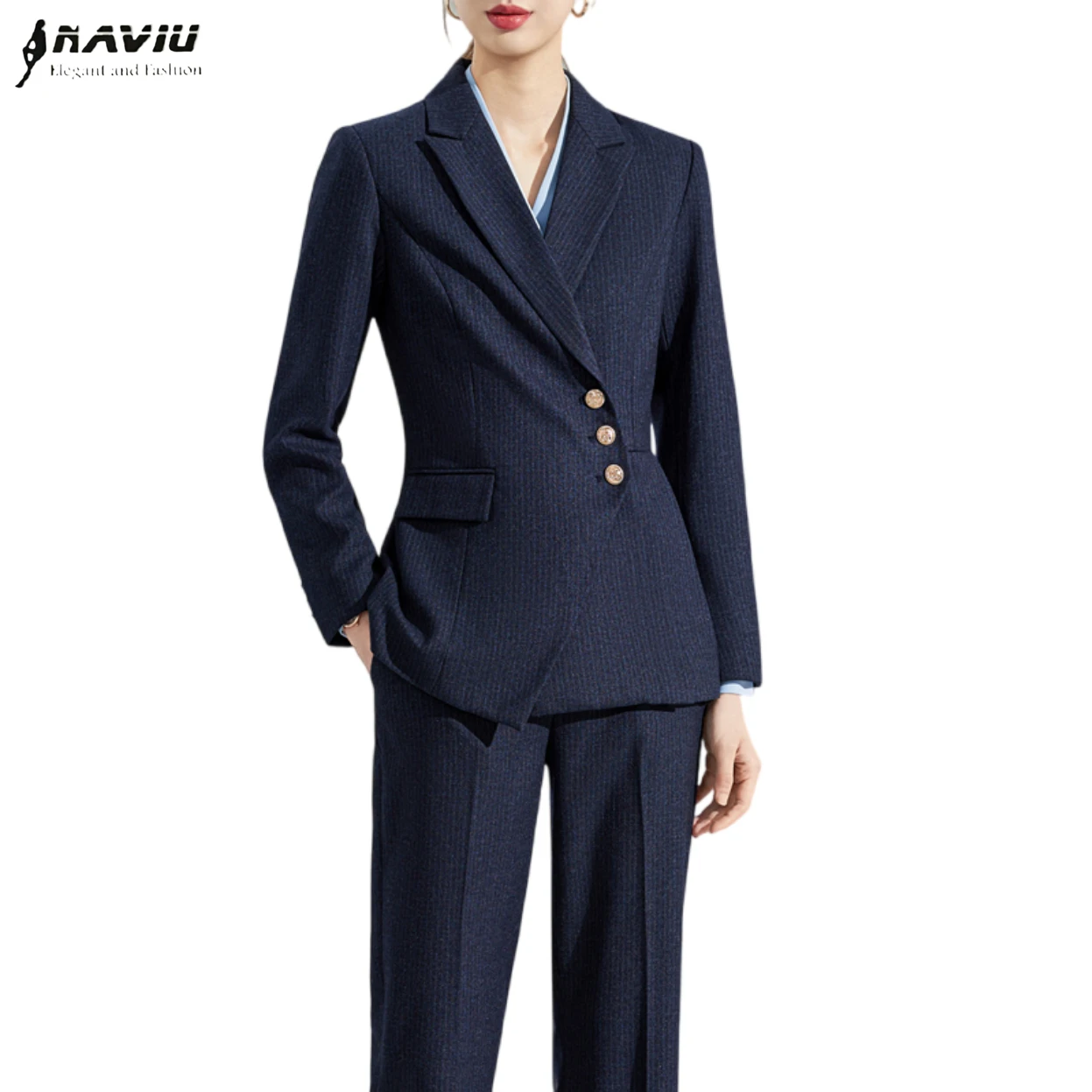 

NAVIU Women's Professional Formal Stripes Suits Slim Fit Single Breasted Blazer And Pants Set High End Office Ladies Work Wear