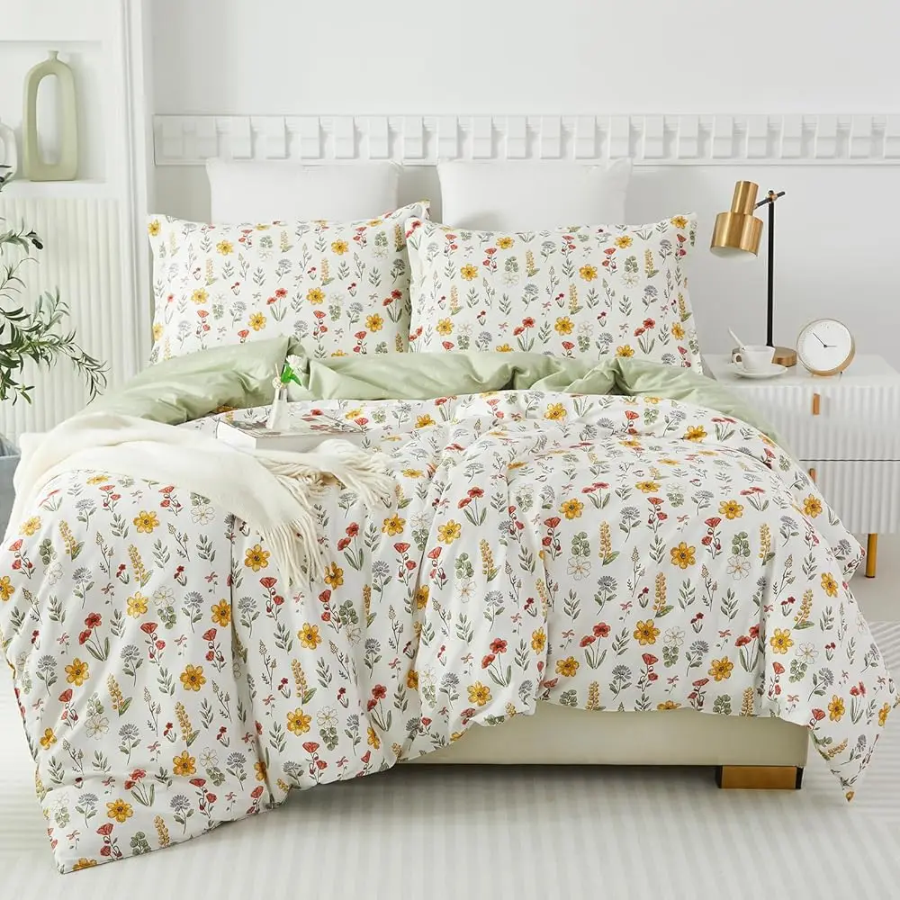 

Винтажный комплект постельного белья Twin XL из 3 предметов: пододеяльник с цветочным принтом, 100% хлопок, красочный цветочный узор, для школы и колледжа