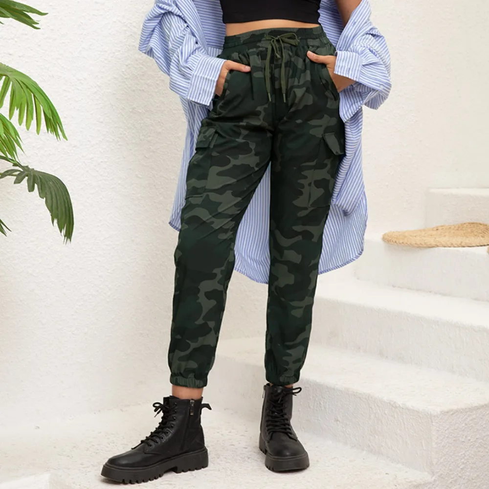 Été nouvelles femmes camouflage Joggers femmes cordon taille entraînement Yoga conique pantalons de survêtement piste manchette Sport pantalon avec poches